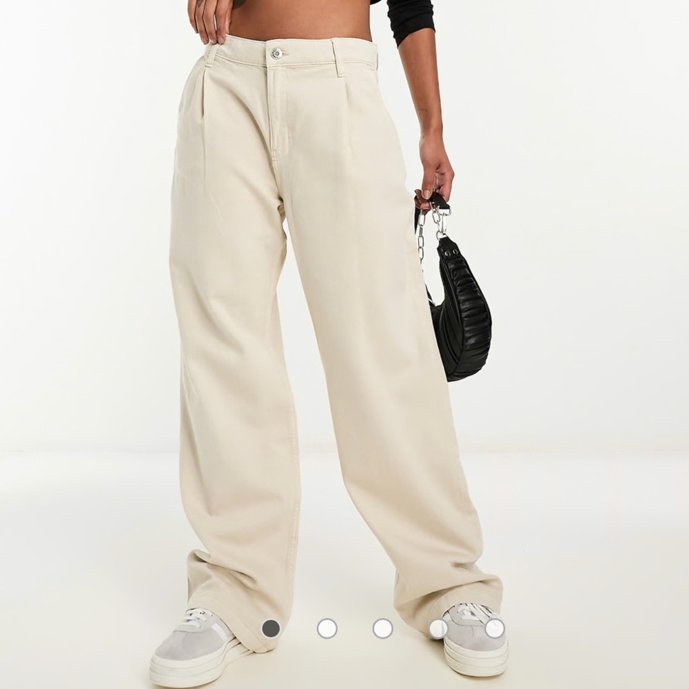 Mango MNG Straight Light Beige Pleated Jeans Size US 1